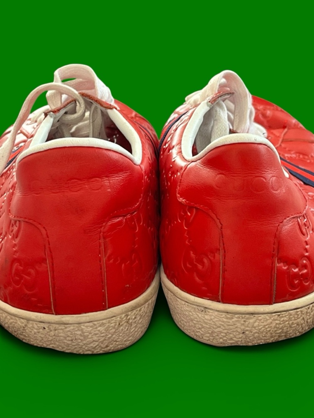 Gucci Ace Web GG Monogram Low Top Sneakers Red Leather US 11 EU 44 Pre Owned - Picture 6 of 10